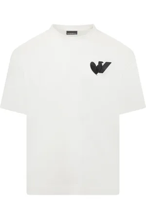 Emporio Armani Top, Herre, Hvid, S, Broderet Crewneck T-shirt