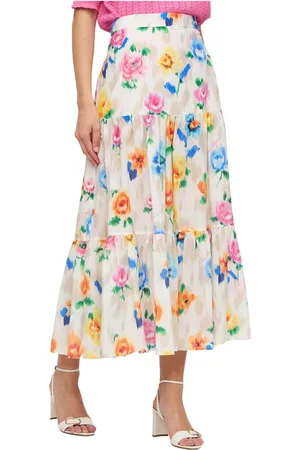 Moschino Nederdel, Dame, Flerfarvet, L, Bomuld, Silke og Bomuld Mønstret Midi Nederdel