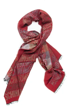 Moschino Tilbehør, Dame, Rød, ONE SIZE, Uld, Luksus Logo Frynset Stole Tørklæde