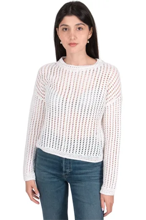 Vince Strik, Dame, Hvid, M, Uld, Hæklet Crew Pullover Optic