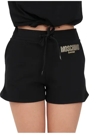 Moschino Shorts, Dame, Sort, L, Bomuld, Korte shorts med logo print og rhinstensudsmykning