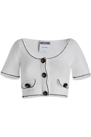 Moschino Strik, Dame, Hvid, 2XS, Uld, Luksus Strik Cardigan