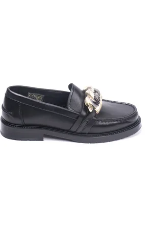 Moschino Sko, Dame, Sort, 37 EU, Læder, Sort Læder Chain Mocassin Flats