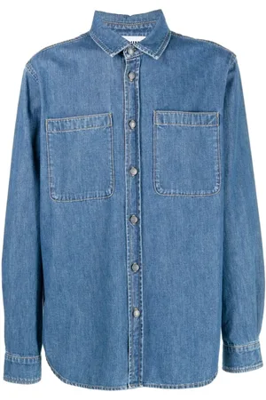 Moschino Skjorte, Herre, Blå, XL, Denim, Teddy Bear Print Denim Skjorte