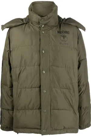 Moschino Jakke, Herre, Grøn, XL, Uld, Grøn Logo-Printet Polstret Jakke