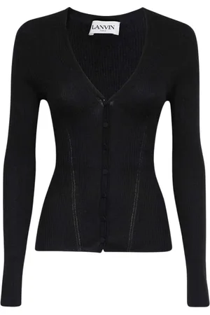 Lanvin Strik, Dame, Sort, S, Langærmet V-hals Cardigan