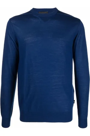 Emporio Armani Sweathshirts & Hoodies, Herre, Blå, XL, Uld, Blå Uldblanding Pullover
