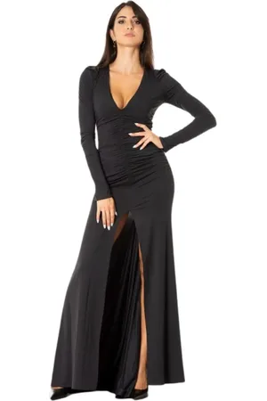 ANIYE BY Kjole, Dame, Sort, M, Polyester, Elegant Lang Kjole med V-Hals og Lange Ærmer