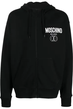Moschino Sweathshirts & Hoodies, Herre, Sort, M, Bomuld, Logo-printet bomuldshættetrøje med lynlås