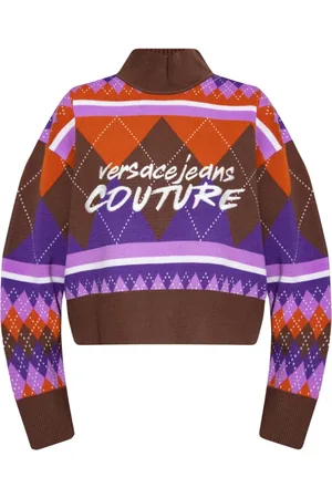 VERSACE Strik, Dame, Brun, M, Geometrisk Logo Turtle Neck Sweater