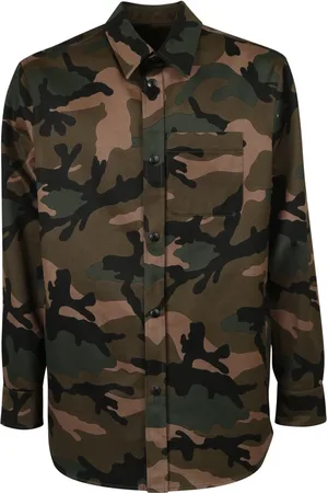 VALENTINO Skjorte, Herre, Grøn, S, Bomuld, Camouflage Skjortejakke