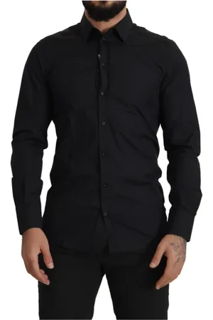 Dolce & Gabbana Skjorte, Herre, Sort, XS, Bomuld, Sort Bomuld Gold Slim Fit Dress Skjorte