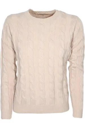 CASHMERE COMPANY Strik, Dame, Hvid, XS, Uld, Flettede Crew Neck Cashmere og Uld Sweater