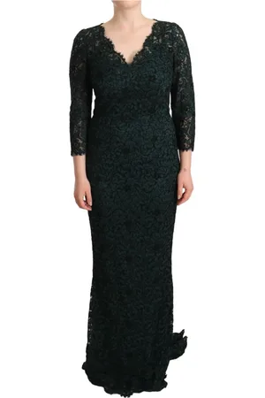 Dolce & Gabbana Kjole, Dame, Grøn, M, Bomuld, Grøn Blomstret Blonde Maxi Kjole