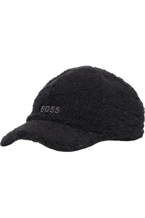HUGO BOSS Tilbehør, Herre, Sort, ONE SIZE, Uld, Shearling Syntetisk Kasket med Broderet Logo Patch