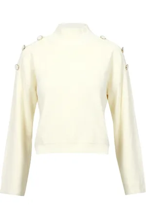 Kaos Strik, Dame, , L, Uld, Cremefarvet Sweater med Høj Krave