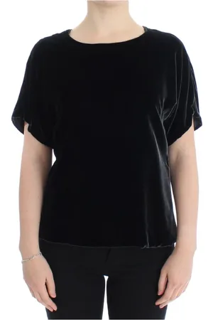 Dolce & Gabbana Bluser & Skjorter, Dame, Sort, 2XS, Sort Velvet Crewneck Bluse