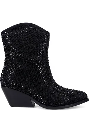 Tosca Blu Sko, Dame, Sort, 39 EU, Glitrende Texan Støvler med Bred Hæl
