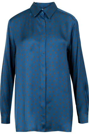 Kaos Bluser & Skjorter, Dame, Blå, S, Uld, Blå prikket viskose skjorte