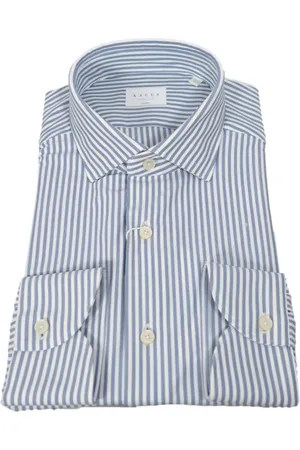 Xacus Skjorte, Herre, Blå, XL, Blå og hvid Stribet Tailor Fit Aktiv Skjorte