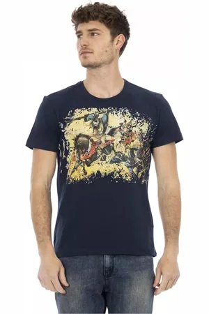 Trussardi Top, Herre, Blå, 2XL, Bomuld, Blå Bomuld T-Shirt med Frontprint