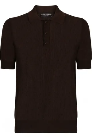 Dolce & Gabbana Top, Herre, Brun, XL, Bomuld, Chokoladebrun Strikket Polo Shirt