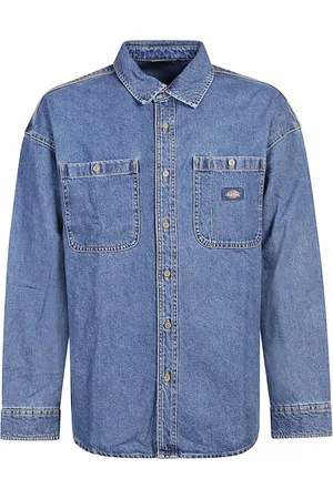 Dickies Skjorte, Herre, Blå, M, Uld, Stilfuld Logo Denim Skjorte til Mænd