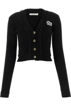 Alessandra Rich Strik, Dame, Sort, XS, Uld, Sort uldblandet cardigan