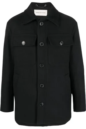 DRIES VAN NOTEN Jakke, Herre, Sort, M, Uld, Sort Uld Skjortejakke