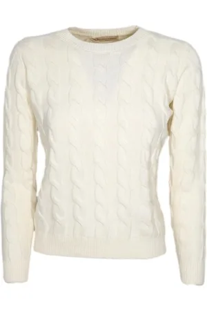 CASHMERE COMPANY Strik, Dame, Hvid, S, Uld, Italiensk Fremstillet Cashmere og Uld Fletning Crewneck Sweater