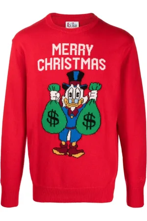 MC2 SAINT BARTH Strik, Herre, Rød, M, Uld, Rød Juletrøje med Intarsia Strik