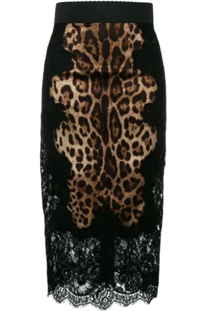 Dolce & Gabbana Nederdel, Dame, Sort, 2XS, Bomuld, Leopardmønstret blyantsskørt
