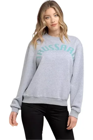 Trussardi Sweathshirts & Hoodies, Dame, Grå, S, Bomuld, Maxi Lettering Grå Bomuldssweater