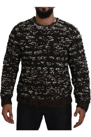 Dolce & Gabbana Sweathshirts & Hoodies, Herre, Brun, XL, Uld, Håndlavet Pullover Sweater i Brun Bronze