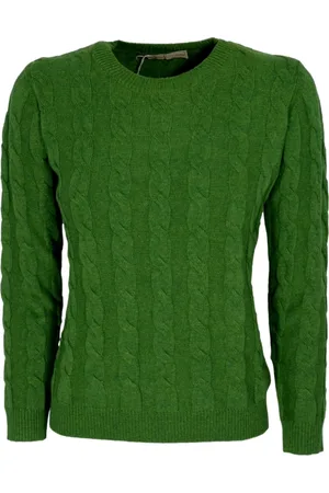 CASHMERE COMPANY Strik, Dame, Grøn, XL, Uld, Grøn Cashmere og Uld Fletning Crewneck Sweater