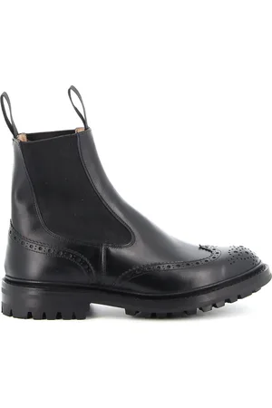 TRICKERS Sko, Herre, Sort, 41 EU, Læder, Sort læder Chelsea støvle med brogue detaljer