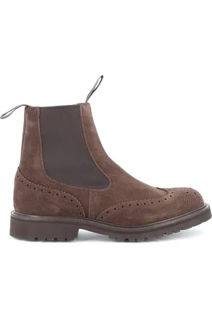 TRICKERS Sko, Herre, Brun, 44 1/2 EU, Læder, Brun Ruskind Chelsea Boot med Brogue Detalje