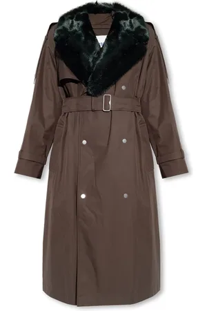 Burberry Frakke, Dame, Grøn, 4XS, Bomuld, Kennington Trenchcoat med Pelskrave