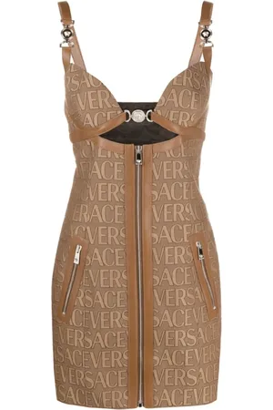 VERSACE Kjole, Dame, , XS, Læder, Canvas Logo Læderkjole
