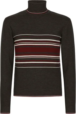 Dolce & Gabbana Strik, Herre, Grå, M, Uld, Grå Sweaters med Stribet Detalje