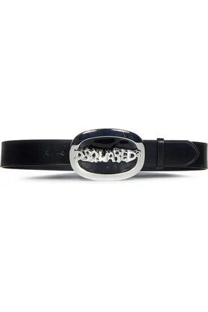 Dsquared2 Tilbehør, Dame, Sort, 75 CM, Læder, Sort læderbælte med sølvspænde