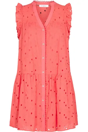 Co`Couture Top, Dame, Flerfarvet, L, Bomuld, Anglaise SS Kjole med Flæsedetaljer