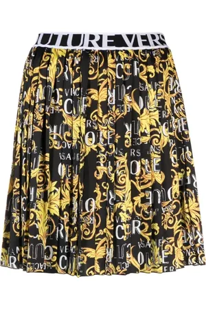VERSACE Nederdel, Dame, Flerfarvet, 2XS, Uld, Logo Couture Plisseret Mininederdel