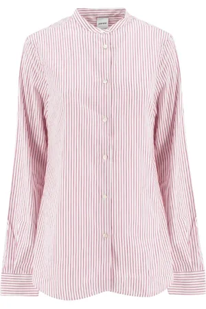 Aspesi Bluser & Skjorter, Dame, Lyserød, M, Bomuld, Bomuld Stribet Mandarin Krave Bluse
