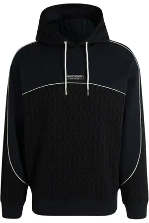 Armani Exchange Sweathshirts & Hoodies, Herre, Blå, XL, Bomuld, Logo Hættetrøje - Allover Print