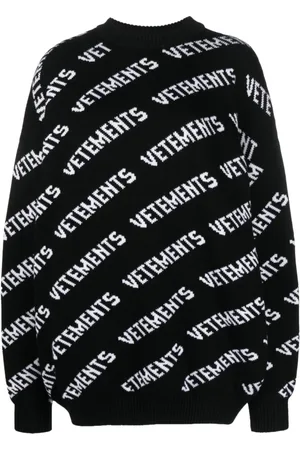Vetements Strik, Dame, Sort, XS, Uld, Logo-Print Striktrøje