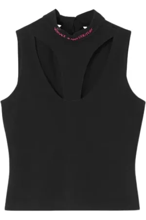 VERSACE Top, Dame, Sort, M, Bomuld, Sort Logo Top med Åbninger