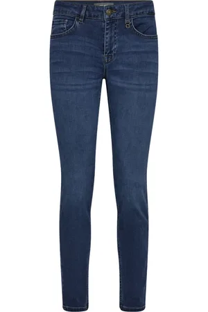 Mos Mosh Jeans, Dame, Blå, W32, Bomuld, Slim-Fit High Rise Blå Jeans med Broderi