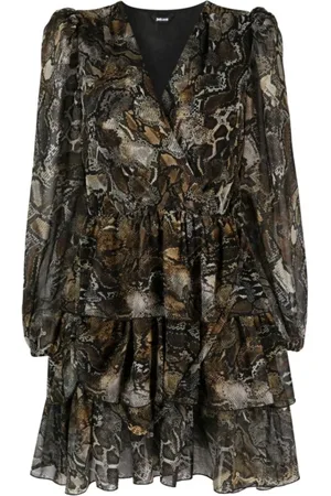 Roberto Cavalli Kjole, Dame, Flerfarvet, XS, Polyester, Kort slangeskindsprint kjole