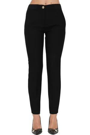 VERSACE Bukser, Dame, Sort, XS, Uld, Sort Designer Jeans med Guld Knapper og Logo Talje